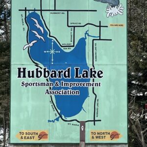 An outdoor map of Hubbard Lake